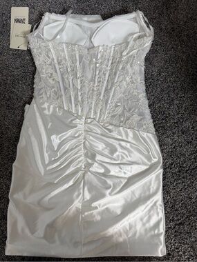 Strapless White Satin & Lace Corset Dress by Stacys